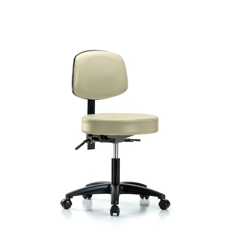 Blue Ridge Ergonomics Desk Stool, Vinyl, Bk, Tilt Casters, Wht BR-VDHST-RG-T1-RC-8501