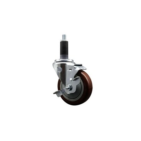 Service Caster 4'' SS Maroon Poly Swivel 1-1/8'' Expanding Stem Caster with Brake SCC-SSEX20S414-PPUB-MRN-TLB-118