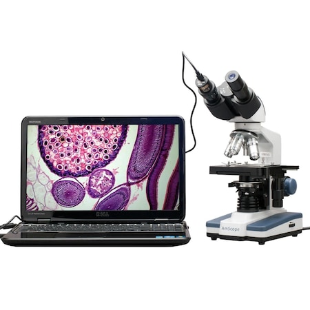 Amscope B120 Student & Professional LED Binocular Compound Microscope 40X-2500X w/Digital Camera and 3D Sta B120C-E