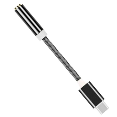Sanoxy USB-C Type C to 3.5mm Aux Audio Jack Passive Headphone Adapter Nylon Braided (Black/Silver) SNX-CABLE60