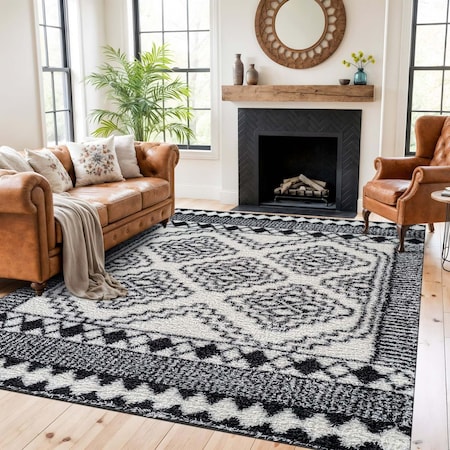 World Rug Gallery White Geometric Pattern Shag Area Rug 7 ft 10 in x 10 ft White WR120WHITE8X10