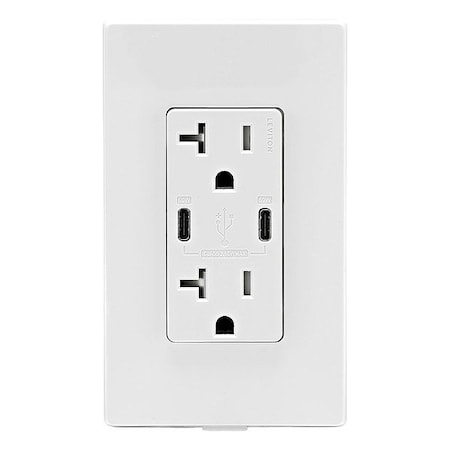 Leviton USBReceptacle, 20A, White, Thermoplastic T5836-W