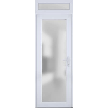 Vdomdoors Front Exterior Prehung FiberGlass Door Frosted Glass / Manux 8102 White Silk / Transom Window / Off MANUX8102EXD-WS-W30 x H80+14-LH