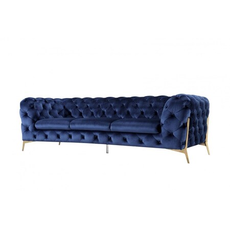 Homeroots 97" Blue Velvet Sofa With Gold Legs 480927