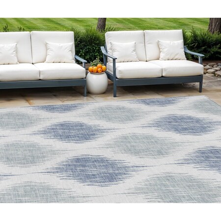 Homeroots 10' X 14' Sky Blue Ivory And Denim Blue Ikat Washable Indoor Outdoor Area Rug 589127