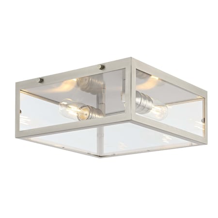 Jonathan Y Grayson 12" 2-Light Bohemian Farmhouse Iron/Glass LED Flush Mount, Nickel/Clear JYL9501D