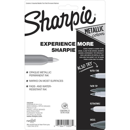 Newell Brands Permanent Marker, Capped, Single Tip, PK6 SAN2029678