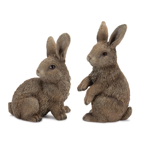 Homeroots Set of Two Brown Resin Bunny Outdoor Statues 721387