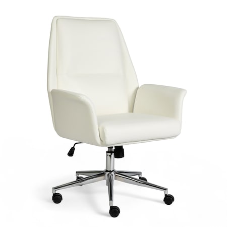 Martha Stewart Maxine Upholstered Office Chair in White/Polished Nickel GO-18301-WH-MS