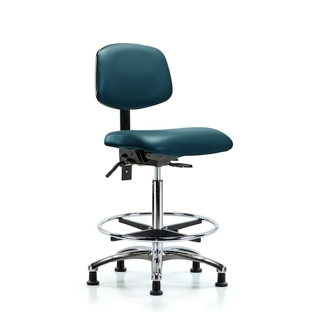 Blue Ridge Ergonomics Vinyl Chair Chrome, High Bench, Foot Ring, Casters, Royal BR-VHBCH-CR-T0-A0-CF-RG-8801