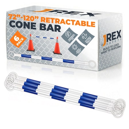 Jrex Safety Retractable Cone Bar Blue/White, 72 in to 120 in Length, 6PK CBB-JR-72/120-6PK