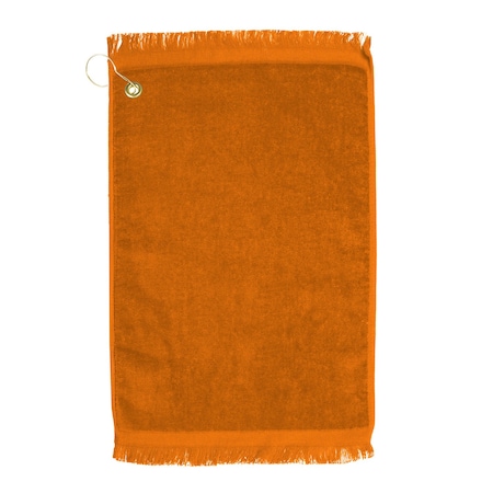 Towelsoft Premium Fringed Velour Golf Towel with Corner Hook &Grommet Placement-Orange Golf-EV1407CL-ORG