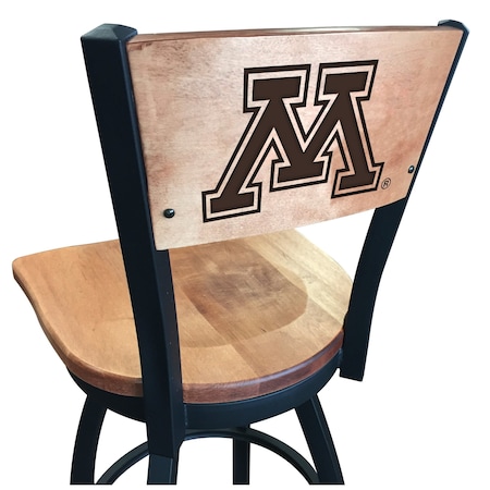 Holland Bar Stool Co 36" Blk Wrinkle Minnesota Swivel Bar Stool, Laser Engraved Back L03836BWMedMplAMinnUnMedMpl