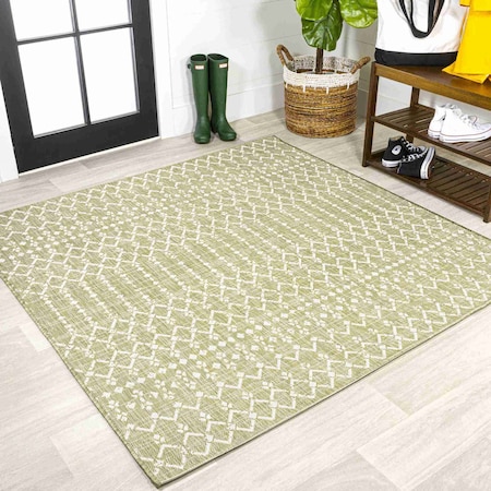 Jonathan Y Ourika Moroccan Geometric Textured Weave Light Green/Cream 5 ft Square Indoor/Outdoor Area Rug SMB108N-5SQ