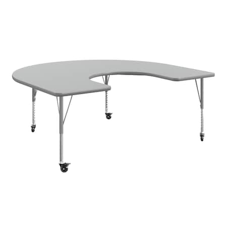Flash Furniture Commercial Adjustable Height Horseshoe Activity Table with Locking Casters-Gray XU-A6066-HRSE-GRY-T-P-CAS-GG