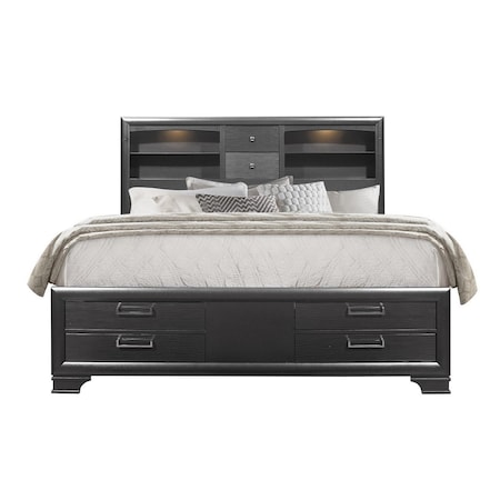 Homeroots Solid Wood King Gray Eight Drawers Bed 383798