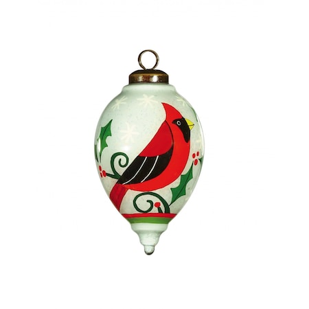 Homeroots Festive Glitter Red Cardinal Hand Painted Mouth Blown Glass Ornament 477466