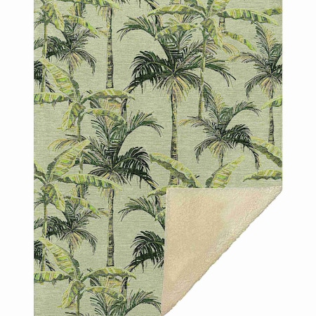 Homeroots 50" X 70" Green Palm Tree Microfiber Plush Throw Blanket 712989