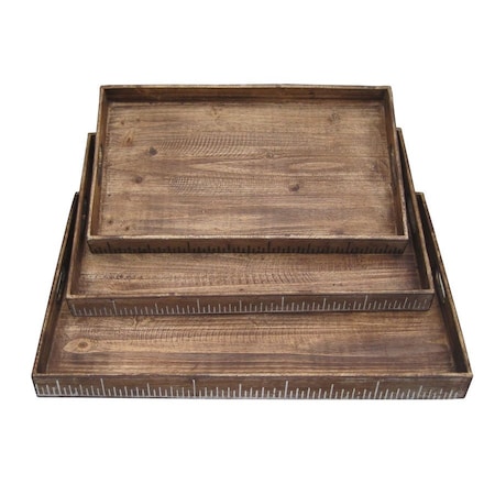 Homeroots Set of Three Brown Wood Nesting Serving Trays 274825