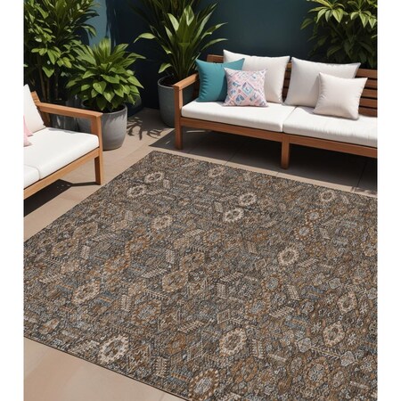 Homeroots 9' X 12' Chocolate Floral Washable Non Skid Indoor Outdoor Area Rug 564318