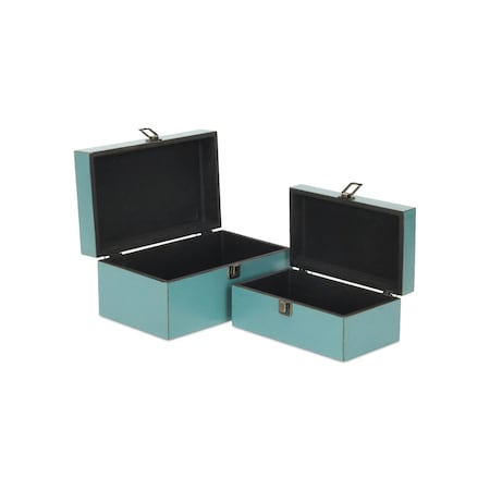 Homeroots Set of Two Teal Blue Wood And Fabric Box With Lid, 2PK 489394