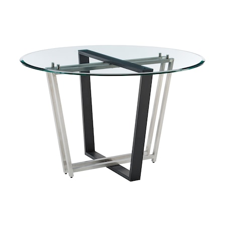 Homeroots 48" Clear And Black Glass And Iron Sled Base Round Top Dining Table 569433