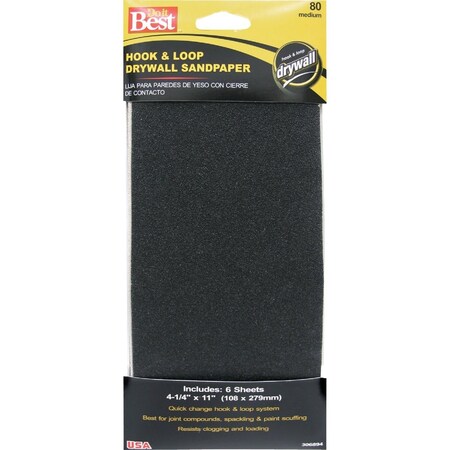 Do It Best 80 Grit 4-1/4'' x 11'' Hook and Loop Drywall Sandpaper, 6PK 7156004