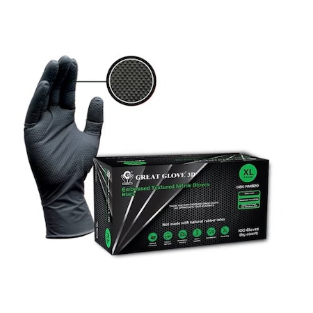 Great Glove 8 Mil Black Diamond Grip Nitrile Powder-Free Gloves, Size L, 100PK DBK-NM815