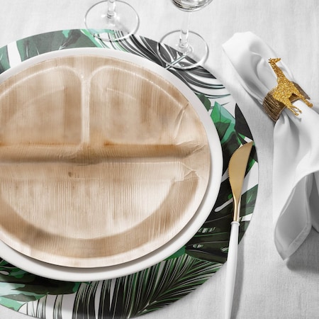 Smarty Had A Party 10" Round Palm Leaf 3-Partition Eco Friendly Disposable Dinner Plates (100 Plates), 100PK 4670RP-CASE