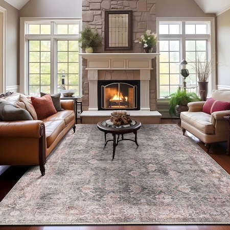 World Rug Gallery Vintage Inspired Bordered Machine Washable Area Rug 9 ft x 12 ft Charcoal 6037CHARCOAL9X12