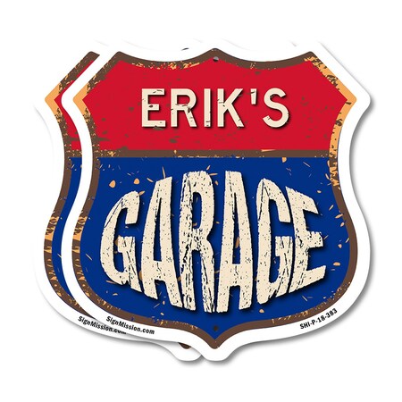 Signmission Erik's Garage, 18 inch X 18 inch, Plastic Sign, 2PK SHI-P-2PACK-18-383-ERIK