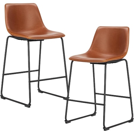 Simple Deluxe Counter Height Bar Stools Set of 2, 26 Inch Modern Bar Chairs with Metal Legs and Footrest, Armless 3A88CHAIR6013BRN02