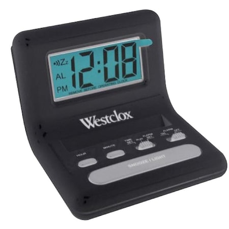 Westclox Alarm Clock, AAA Battery, LCD Display, Plastic Case, Black Case 47538A
