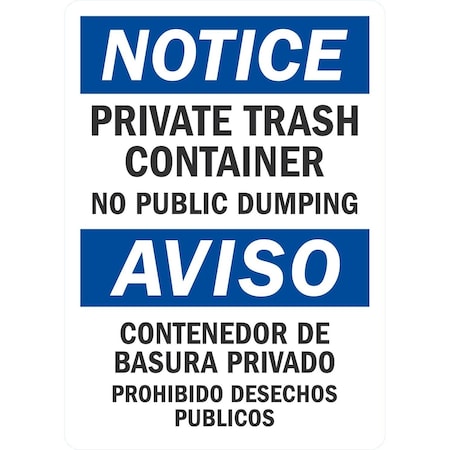 Lyle Private Trash Container, No Public Dumping / Contenedor Priv, 10x14, Non-Reflective, White  G-1412-PL_10x14