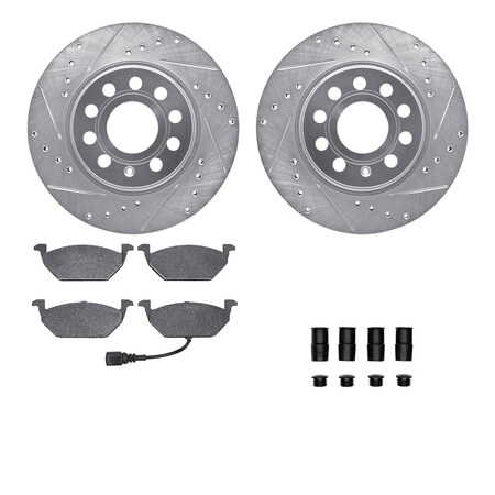 Dynamic Friction Co DFC Rotors-Drilled & Slotted-Silver w/ EURO 5000 Ceramic Brake Pads Incl Hdw 7612-74042