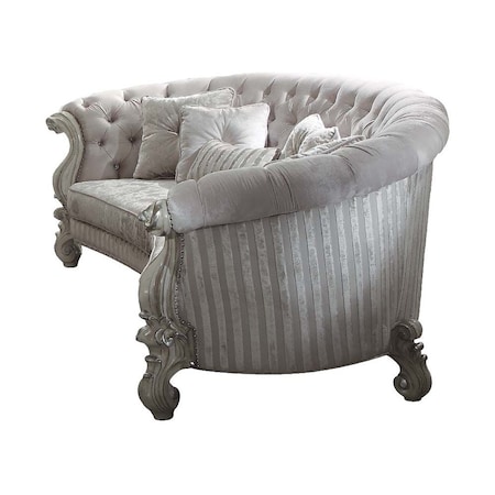 Homeroots 55" Ivory Velvet Curved Floral Sofa And Toss Pillows With Gray Legs 348228