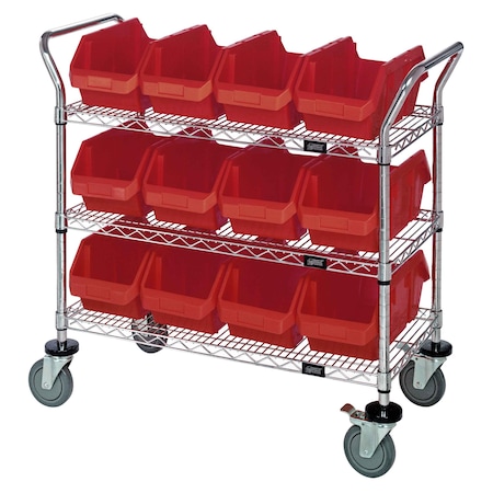 Quantum Storage Systems WIRE SHELVING CART W/12 RED BINS WRC3-1836-1887RD