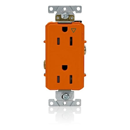 Leviton Receptacle Outlet, 15A, Orange, 125V 16262-OIG