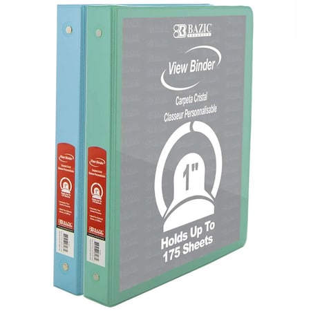 Bazic Products 1" 3-Ring View Binder with 2-Pockets, Assorted Pastel Colors, 1 Count, 2PK 3167