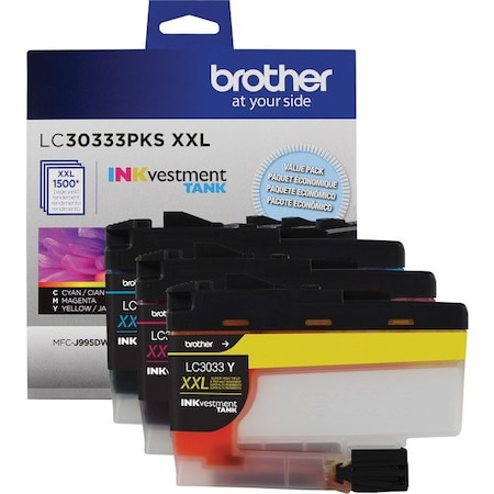 Brother Brother Super High Yield Cyan/Magenta/Yellow Ink Cartridges, PK3, Yield: 1500 Pages LC30333PKS