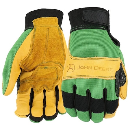 John Deere Gloves, Men's, L, Reinforced Thumb, Hook and Loop Cuff, Spandex Back JD00009-L