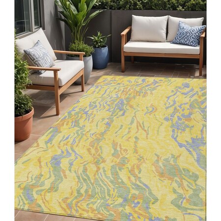 Homeroots 5' X 8' Yellow Purple And Green Abstract Washable Indoor Outdoor Area Rug 600331