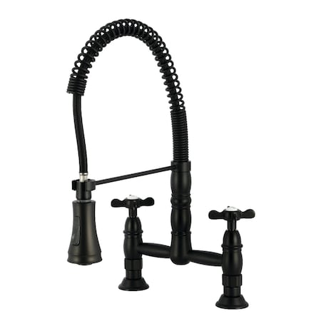 Kingston Brass Double-Handle Deck-Mount Pre-Rinse Bridge Kitchen Faucet, Matte Black GS1270BEX