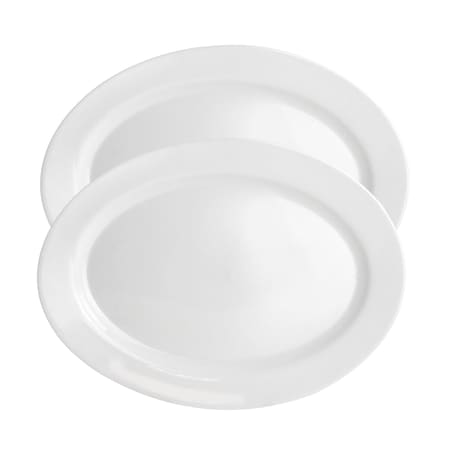 Ultra By Gibson White Shadow 2 Piece 14 Inch Oval Tempered Opal Glass Serving Platter Set in White 138955.02