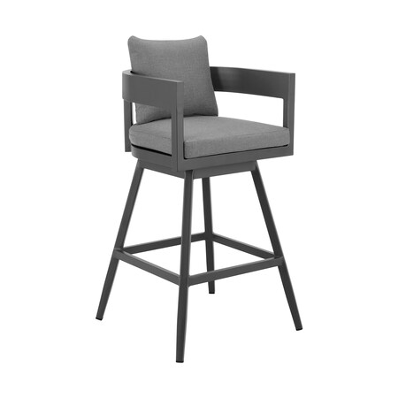 Armen Living Menorca Outdoor Patio Swivel Counter Stool in Aluminum with Gray Cushions LCMQSWBAGR26