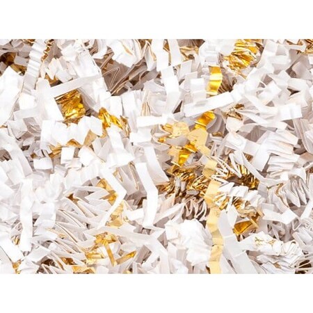 Nashville Wraps White & Gold Crinkle Cut Shredded Paper, 8 oz Bag ZF08WG