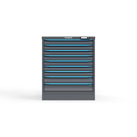 Strong Hold 9 drawer cabinet - (7x 2ft, 1x 3ft, 1x 4ft) - Blue accents - Electronic Lock S3036-PPRAS-0902FS
