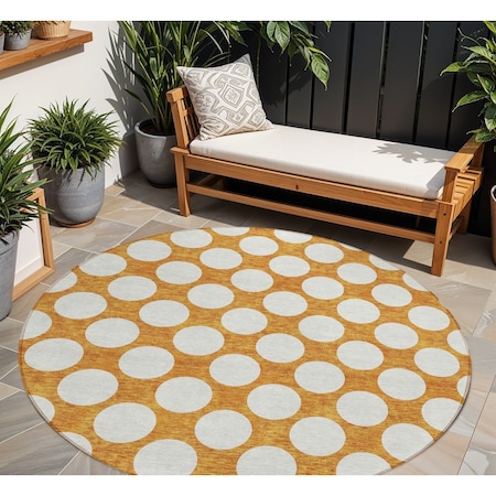 Homeroots 8' Orange And Ivory Round Polka Dot Washable Indoor Outdoor Area Rug 595261