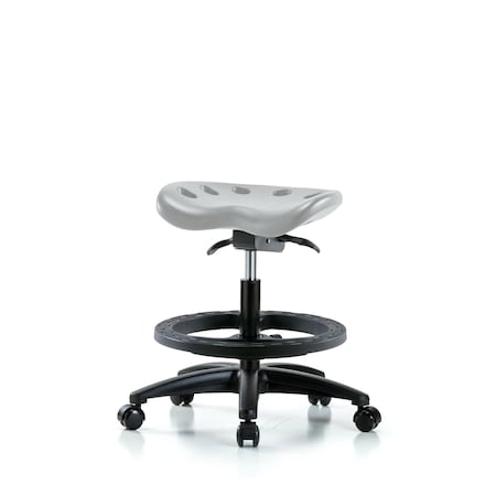 Blue Ridge Ergonomics Poly Tractor Sit-Stand Stool - Medium Bench Height with Black Foot Ring & Casters in Gray Poly PTMBSO-RG-BF-RC-GRY