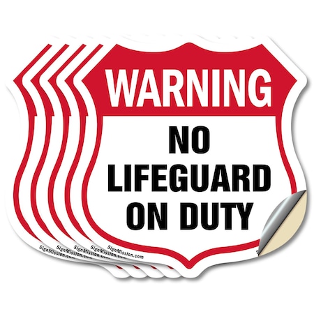 Signmission Pool Safety Shield Sign Warning No Lifeg, 4 inch X 4 inch, Vinyl Decal, 5PK SHI-D-5PACK-4-431